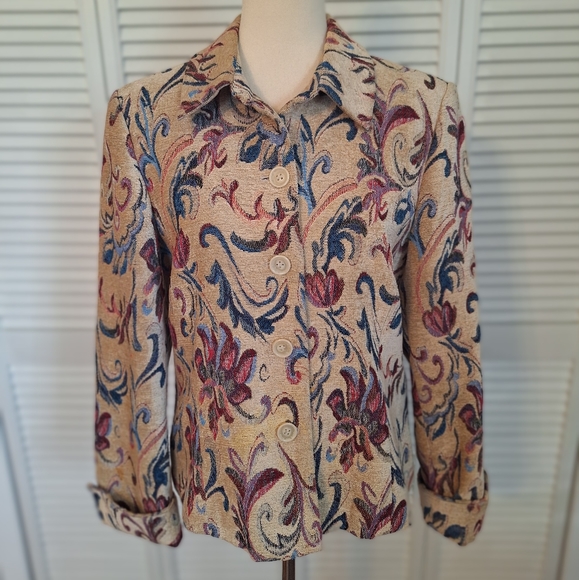 Vtg oscar de la renta floral tapestry blazer coat sz 14 - Picture 7 of 9